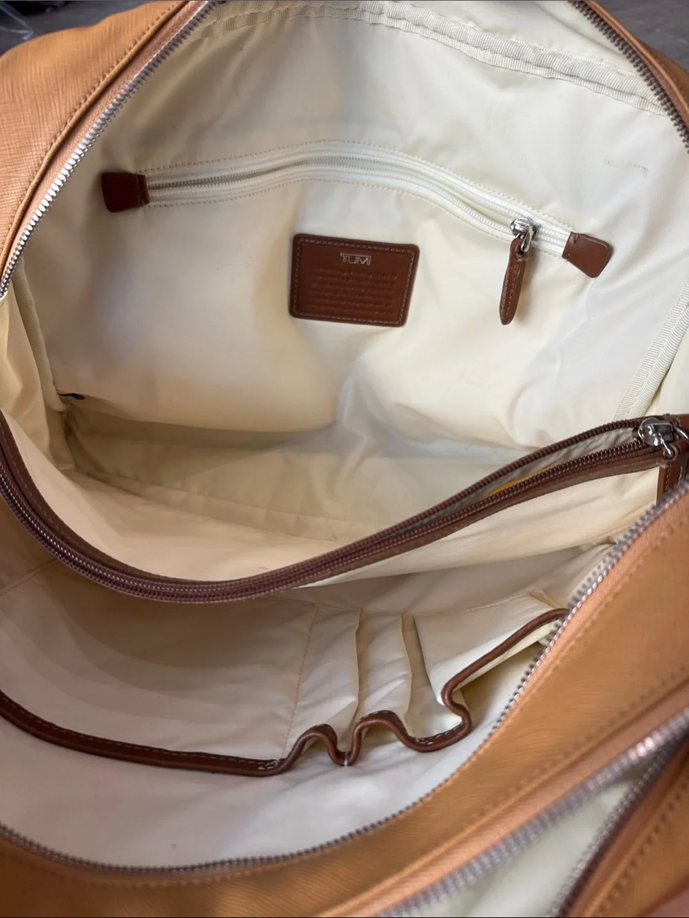 Tumi Two-Tone Tan and Brown Leather-Trim Satchel or laptop bag
